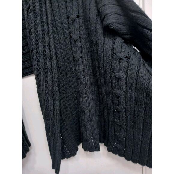 SHRUG Bolero Cable Knit Cardigan Size M BLACK Hi Lo Lagenlook Relaxed Bohemian - Picture 9 of 16